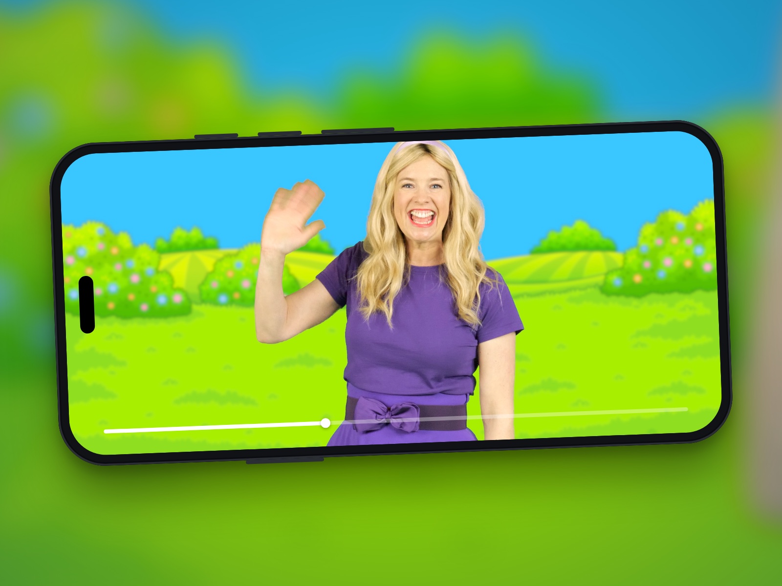 A phone playing a video message from Rachel of Bounce Patrol